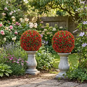 Set of 2 UV Protected Artificial Boxwood Topiary Balls, Lifelike Faux Greenery with Hanging Kit, Low Maintenance Decor for Garden, Patio & Wedding, Multiple Colors