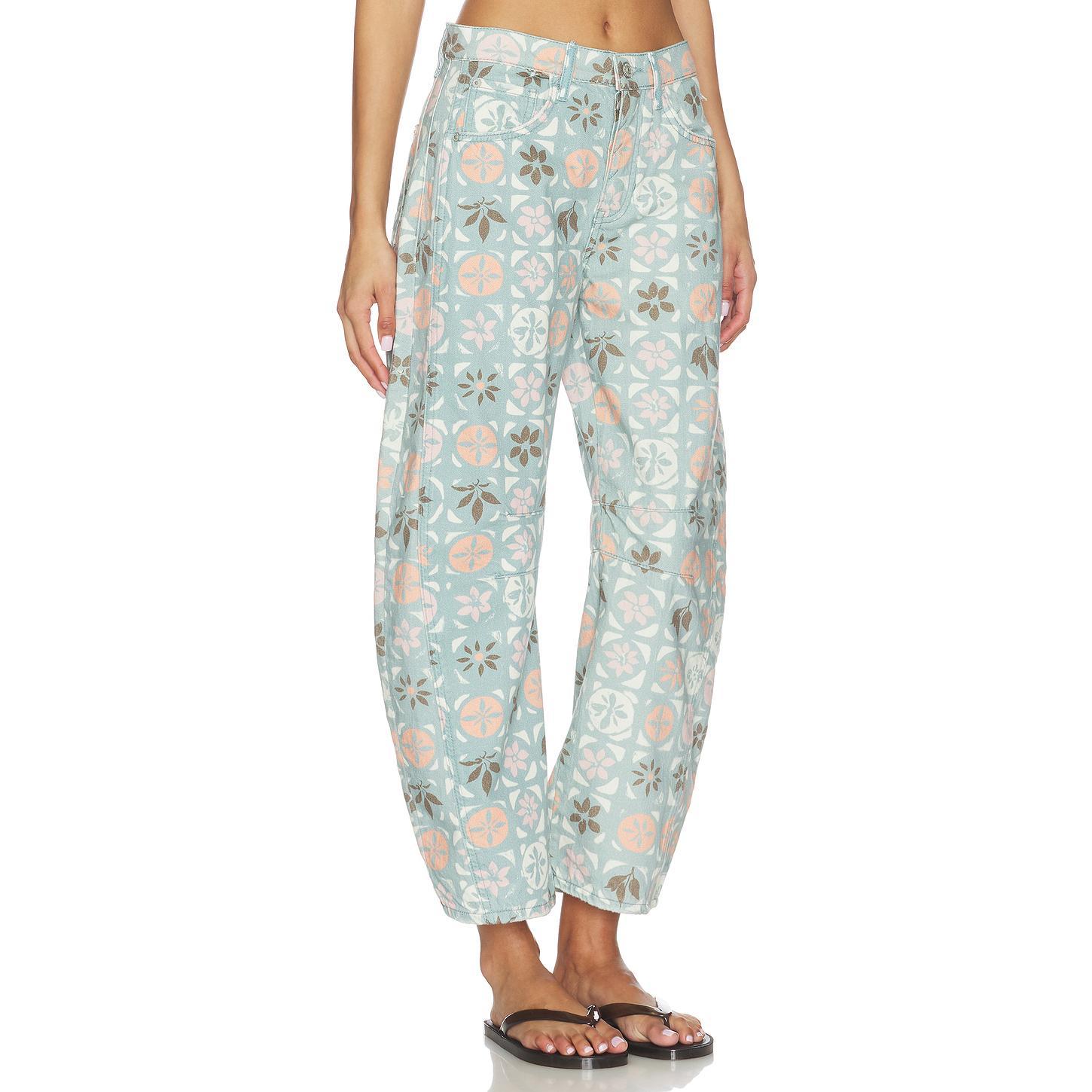 Free People x We The Free Good Luck Printed Mid Rise Barrel In Brown