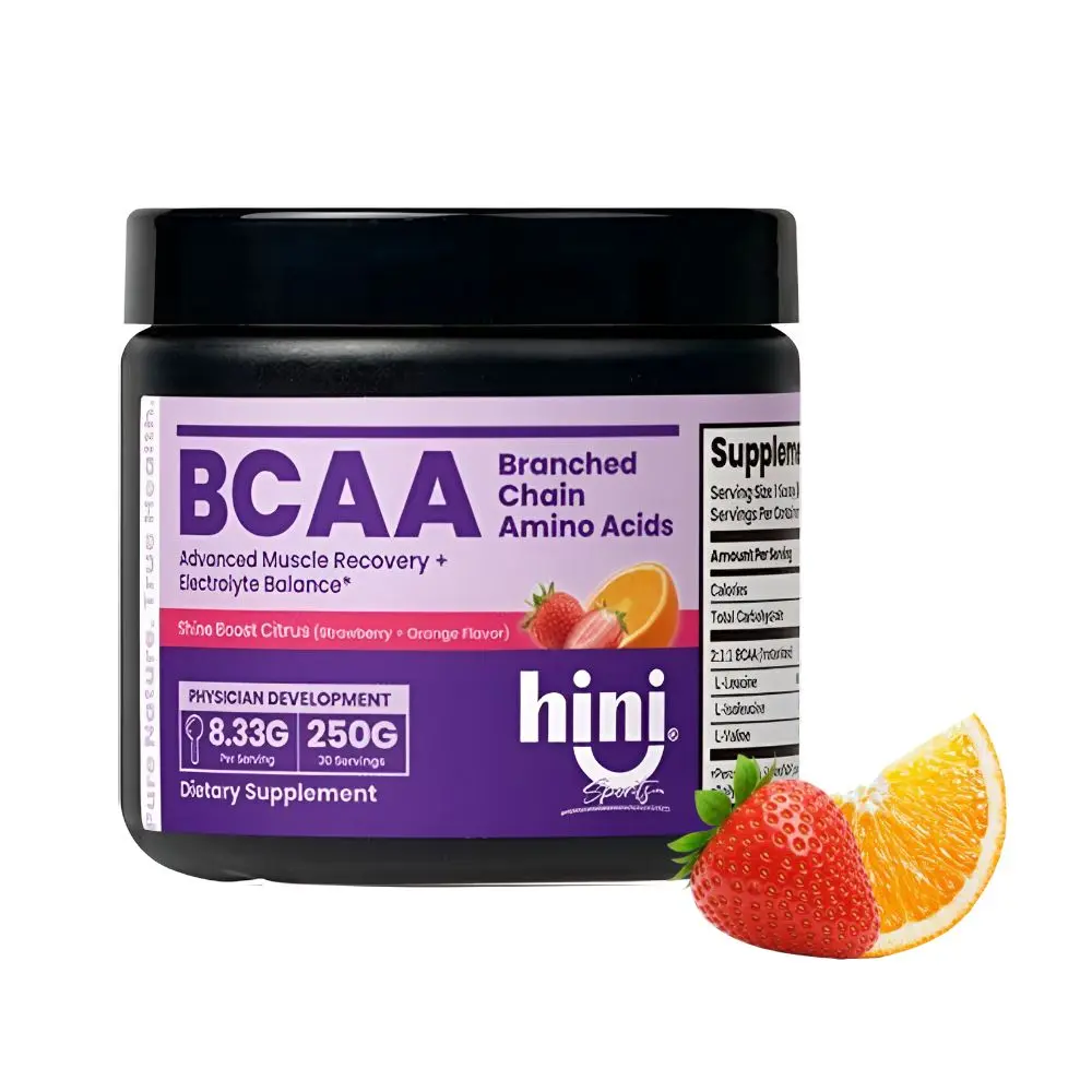 HINI BCAA Powder with Electrolytes, Calcium - BC Powder Pre-Post Workout Dietary Supplement for Muscle Recovery, Hydration, Strawberry Orange Flavor, 30 Servings