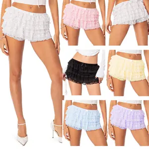 Women Pink White Bloomers Ruffle Shorts Cute Lace Layered Pumpkin Pants Sexy Boyshorts Tiered Micro Bottoms Y2k Fairy Sweet Pettipants Booty Hot Shorts Party Clubwear Halloween Costume