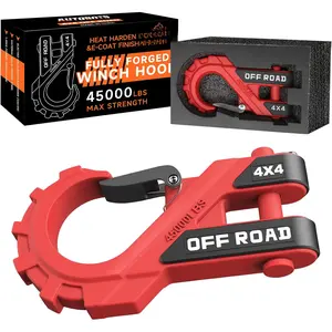 3/8" Winch Hook Max 45,000 Lbs, Heavy Duty ATV Winch Hook with Safety Latch for ATV UTV SUV ,Tow Winch Accessories for Synthetic Rope Winch  Red