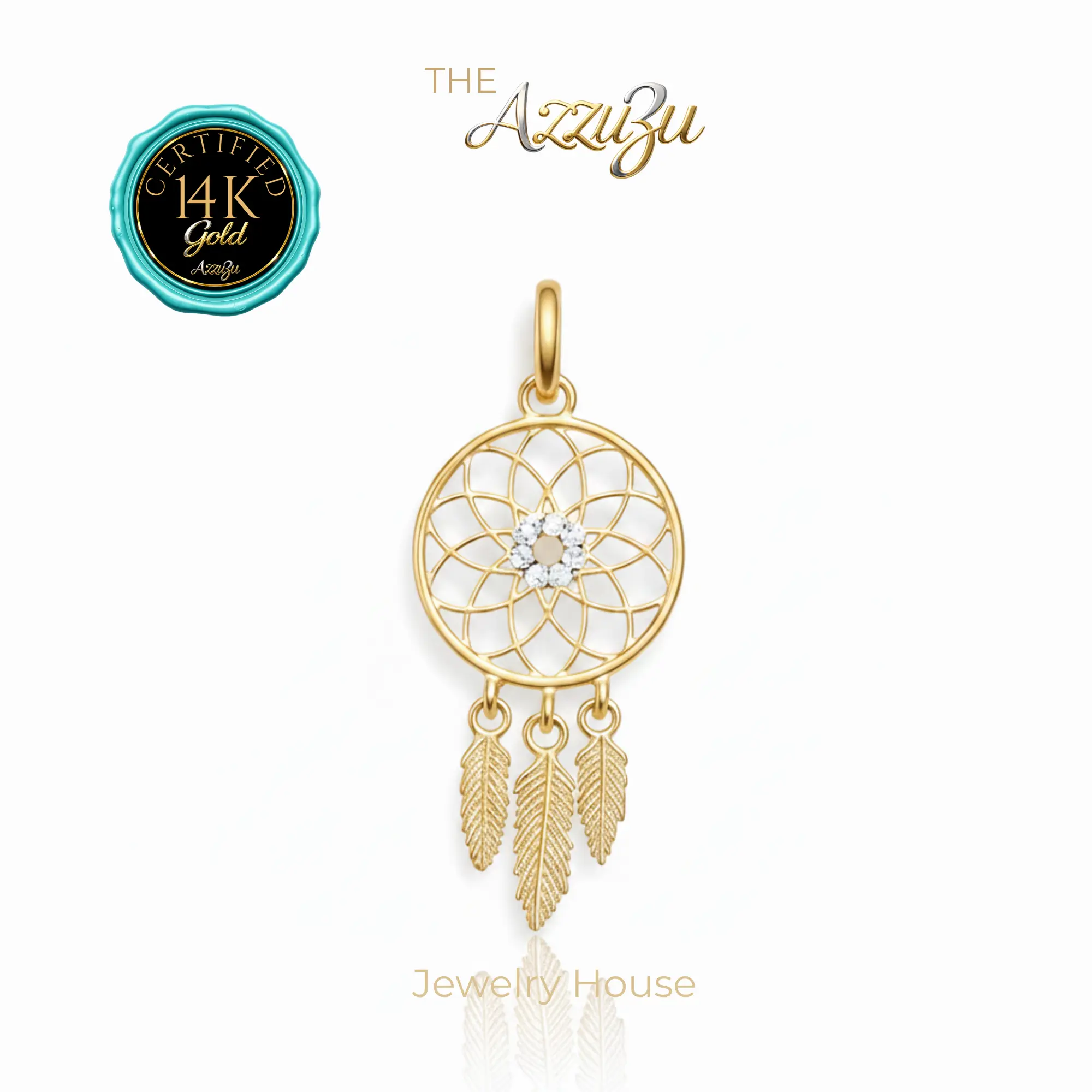 The AzzuZu 14K Yellow Gold  "Zirconia Dreamcatcher" Pendant