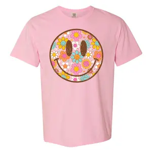 Groovy Floral Happy Face Comfort Colors T-Shirt 'NLB'