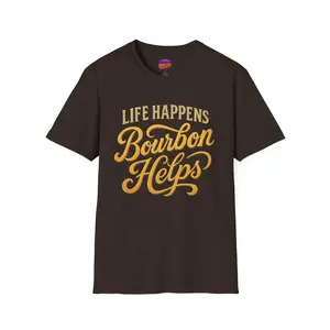Gildan Life Happens Bourbon Helps Classic Cotton T-Shirt Unisex Graphic Tee for Bourbon Lovers Casual Wear Gift Shirt