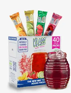 Klass Aguas Frescas | Drink Mix Variety Pack | Cucumber Limeade, Strawberry Watermelon, Hibiscus Berries & Pineapple Tangerine | Sugar Free On-The-Go Packets (40 Count Powder Stick Packs)