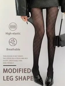 Vintage Plaid Silk High Elastic Breathable Slimming Stockings, Fashion Striped Grid Socks for All Seasons, Women's Leggings