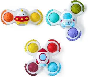 Mother Day Gift Strong Suction Cup Fidget Rotating Sensory Bath Toys for Baby Christmas Stocking Stuffers, Airplane Car Travel Table & Window Toys for Toddler Boys and Girls, 10+ Months