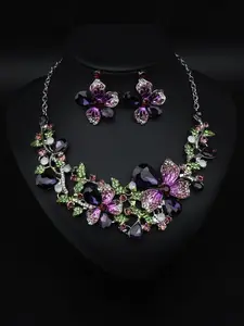 Elegant Floral Rhinestone Necklace Set for Women, Matching Jewelry Set, Perfect for Weddings and Parties, Stunning Bridal Jewelry Accessory