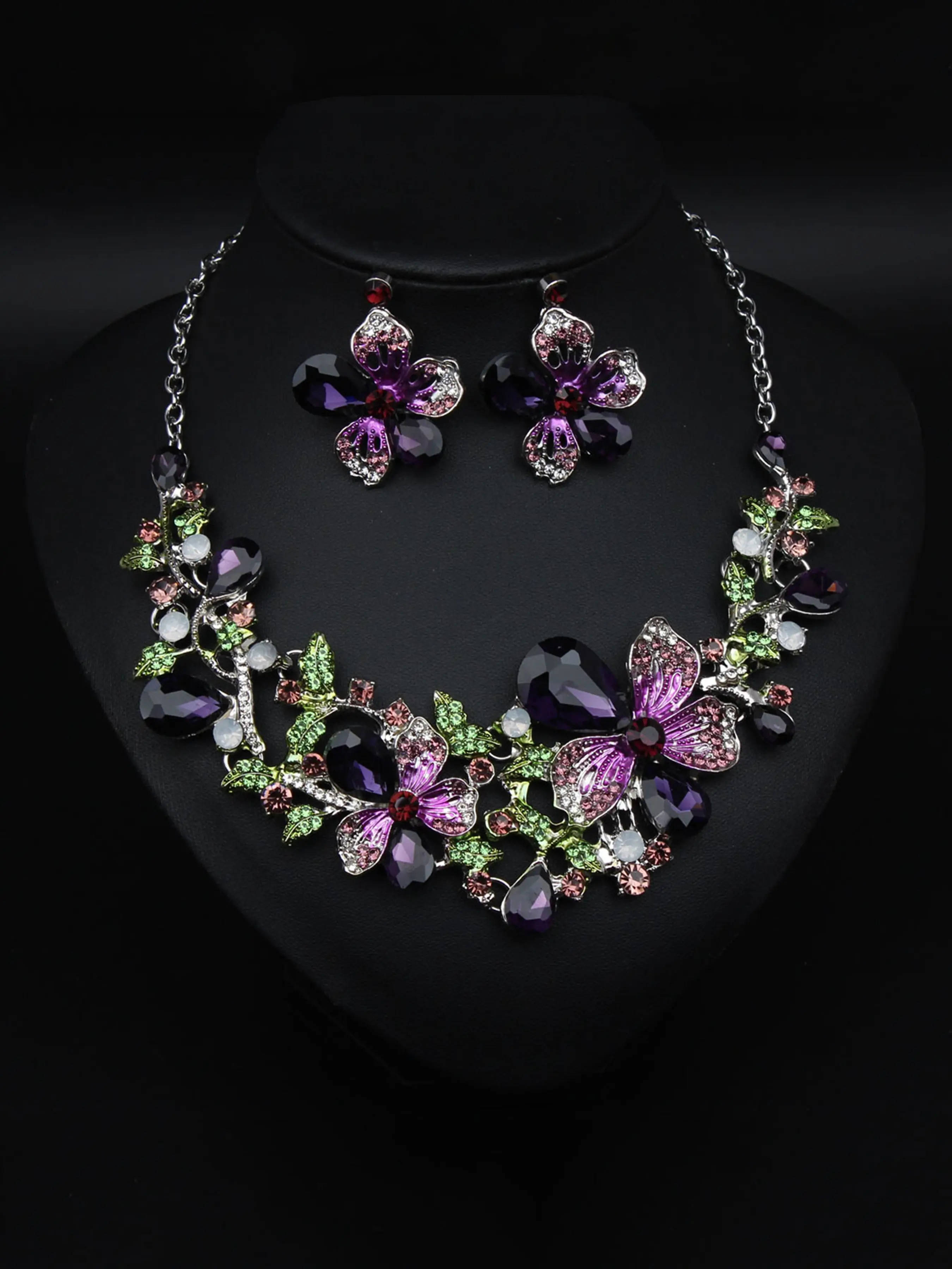 Elegant Floral Rhinestone Necklace Set for Women, Matching Jewelry Set, Flower Necklace Set, Perfect for Weddings and Parties, Stunning Bridal Jewelry Accessory, Fashionable Jewelry Set