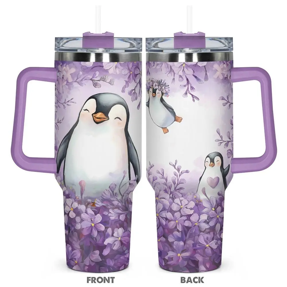 40oz Tumbler with Lid, Cute Penguin Pattern Stainless Steel Water Bottle, Insulated and Durable, Gift for Any Occasion, Drinkware