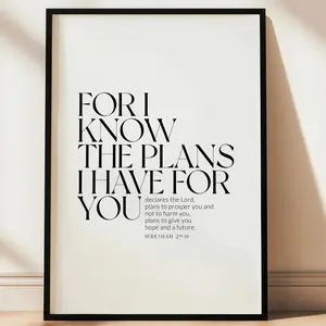 Jeremiah 29_11 For I Know The Plans I Have For You Print, Bible Verse Wall Art, Christian Prayer Room Wall Decor, Baptism Gift