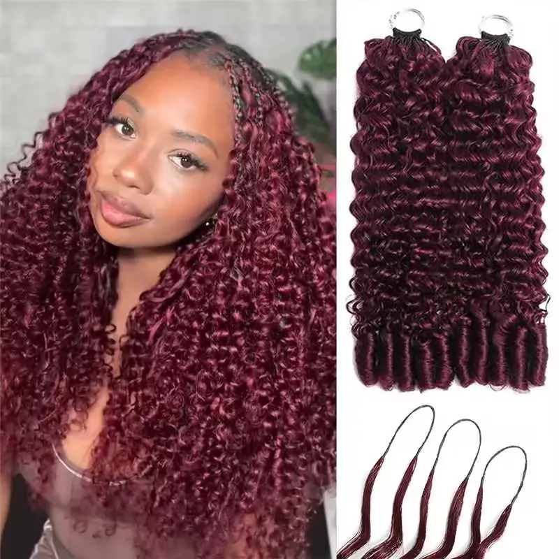 New 2026 Red Burgundy Ramiss Burmese Curly Red Burgundy 99j Crochet Human Hair Pre-Separated 50g/Pack Time-Saving, 40 Strands/Pack Mircale Knots Hot braids,4-5 Packs for Full Head Protective Styles Light Weight No Tension Reusable Feather Crochet