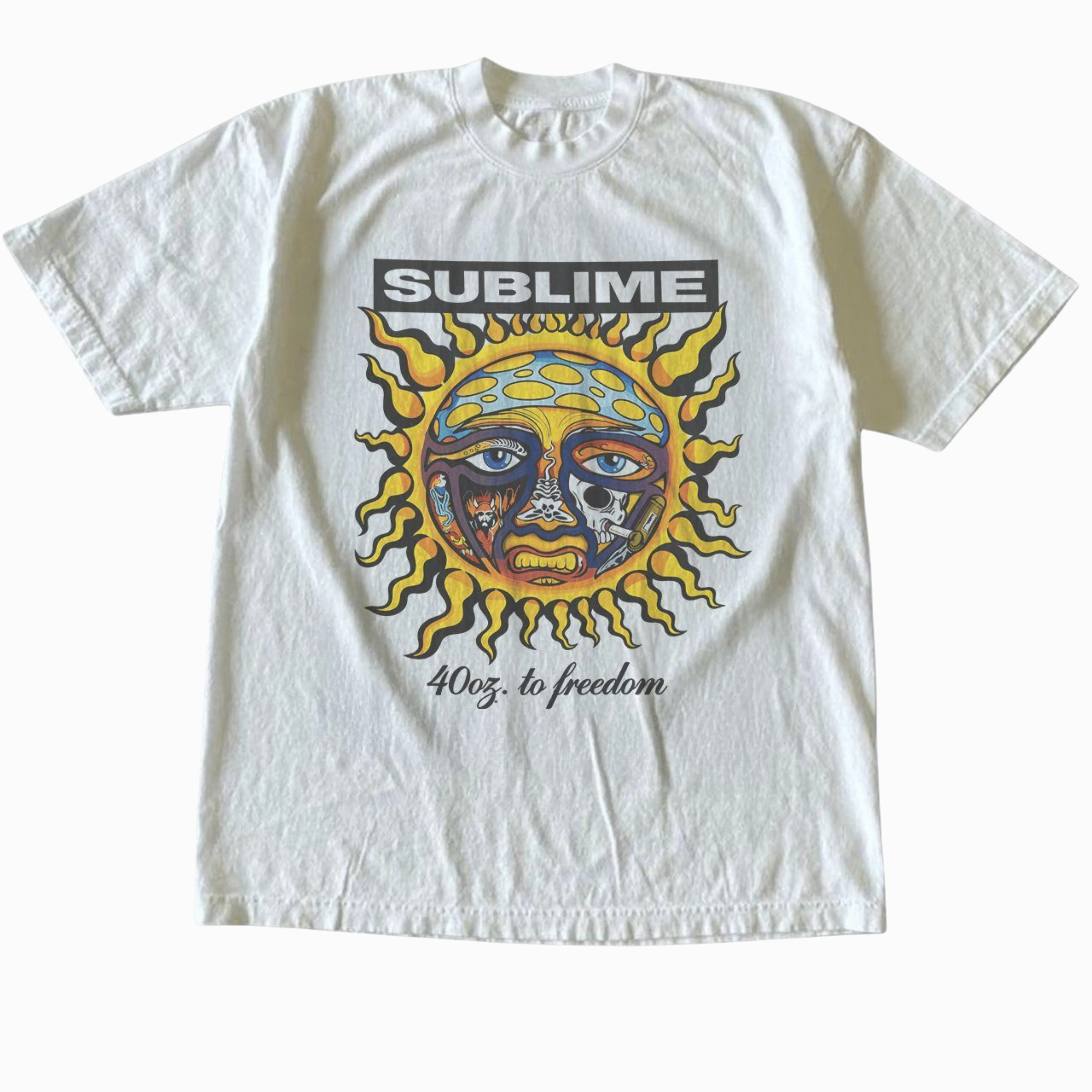 Men's and Women's T-Shirt, Vintage Style Sublime Sun Mushroom Skull Graphic Tee, Unisex Casual Top, 40oz to Freedom Album Shirt, Retro Rock Band Lover Apparel, Matching Couples Outfits, Unique Birthday Present, Premium Cotton