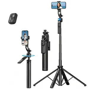 Auto-Face Tracking 4-Leg Stand, Selfie Stick with Detachable Phone Stand, Smooth Motion Shots, 360°Rotation & 63’’ Extendable, Remote Control & Universal 1/4" Screw for TikTok Vlog Video Recording