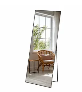 Wall Full Length Mirror Black/19x58", Standing Mirror Full Body with Aluminium Frame, Cloakroom Modern Simple Home Decor, Can Be Hanging, Leaning or Wall