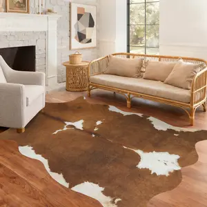 MUGORN Premium Polyester Cowhide Rug - Western Style Animal Print Faux Fur Soft Comfortable Durable Easy to Clean Decor for Bedroom & Living Room non-slip washable carpet