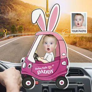 Petthouse Personalized Acrylic Car Mirror Hanger, Custom Face Photo And Car Color, Drive Safe Daddy, Easter Day Car Ornament