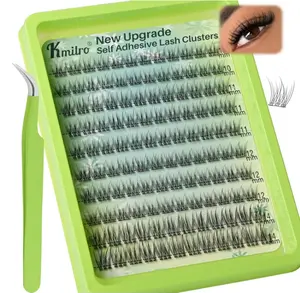 Self Adhesive Eyelashes 10-14mm Natural Self Adhesive Lash Clusters Wispy Press on Lashes No Glue Needed 120Pcs Pre Glued Lashes Clusters Reusable DIY Eyelash Extensions Kit with Tweezers, by Kmilro