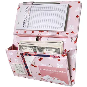 Cute Server Book for Waitress, Waiter Book with Zipper and  Pocket, Cherry & Bow Print Serving Book for Waitstaff in Restaurants, Leather Waitstaff Organizer Fits Server Aprons()