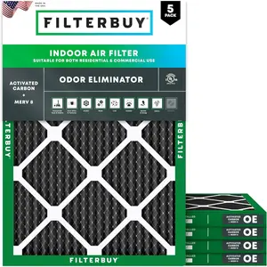 Filterbuy 20x25x1 Air Filter (5-Pack), Pleated MERV 8 Odor Eliminator HVAC AC Furnace Air Filters (Actual Size: 19.50 x 24.50 x 0.75 Inches)
