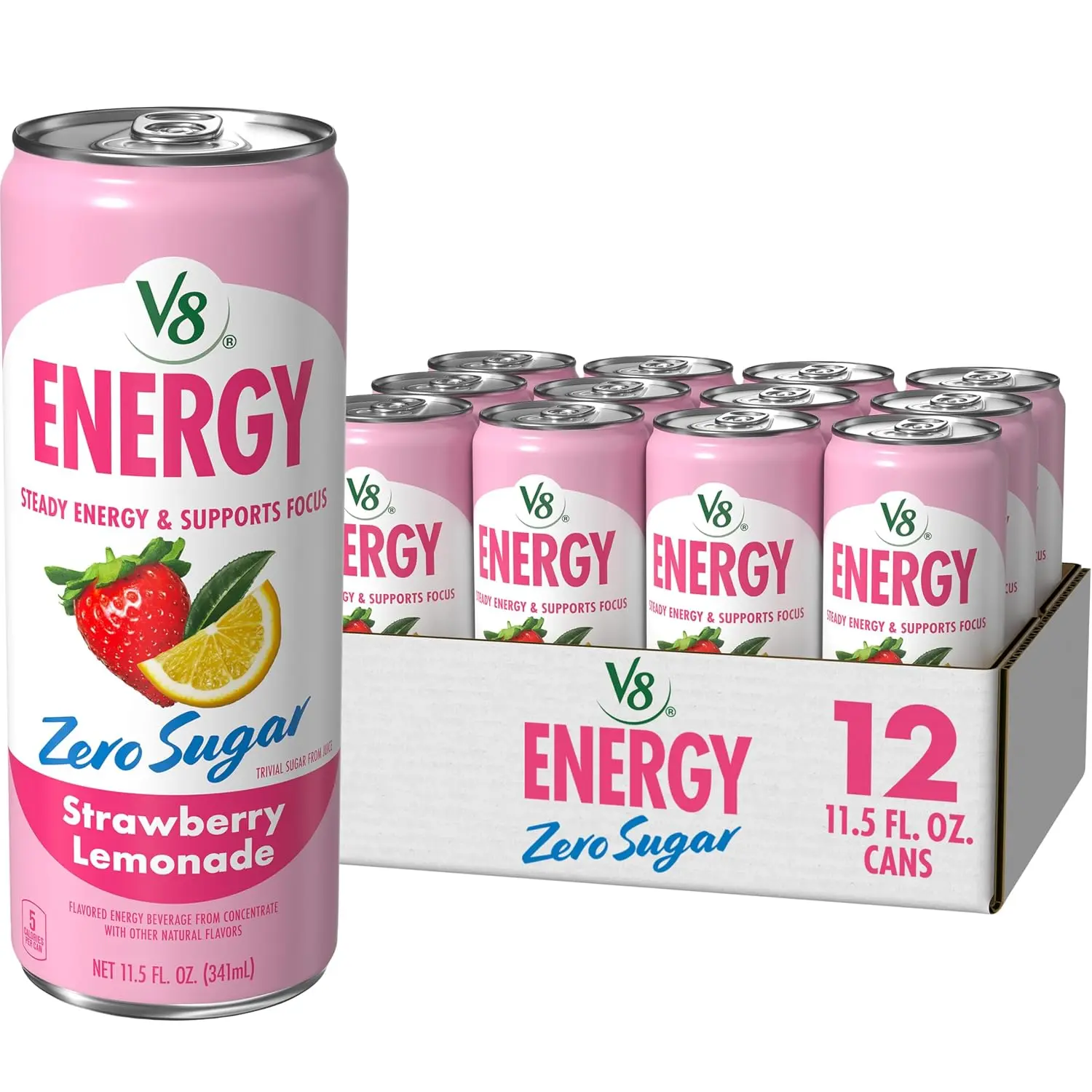 V8 Energy Diet Strawberry Lemonade Juice Energy Drink, 8 fl oz Can (6 Pack)