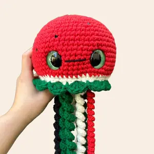 Weighted Crochet Watermelly-fish Watermelon Jellyfish Large Soft and Cushioned Plush Toy America Cozy Cuddly Oceanic Charm Cute Play Food
