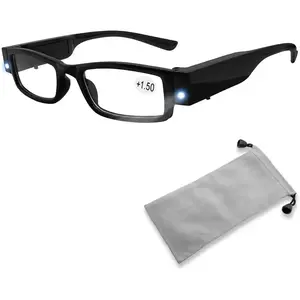 Led Readers for Men Women Reading Glasses With Light Magnifying Glasses with Light Led Magnifier Eyeglasses Nighttime Reader Compact Full Frame Eyewear Unisex Clear Vision Lighted Eye Glasses