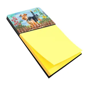 212 MAIN Welsh Terrier Spring Sticky Note Holder - Cute Desk Accessories, Desk Tidy, Stationery Storage Organizer with Artwork Top and Refillable Pad, Multifunctional Office Organizer