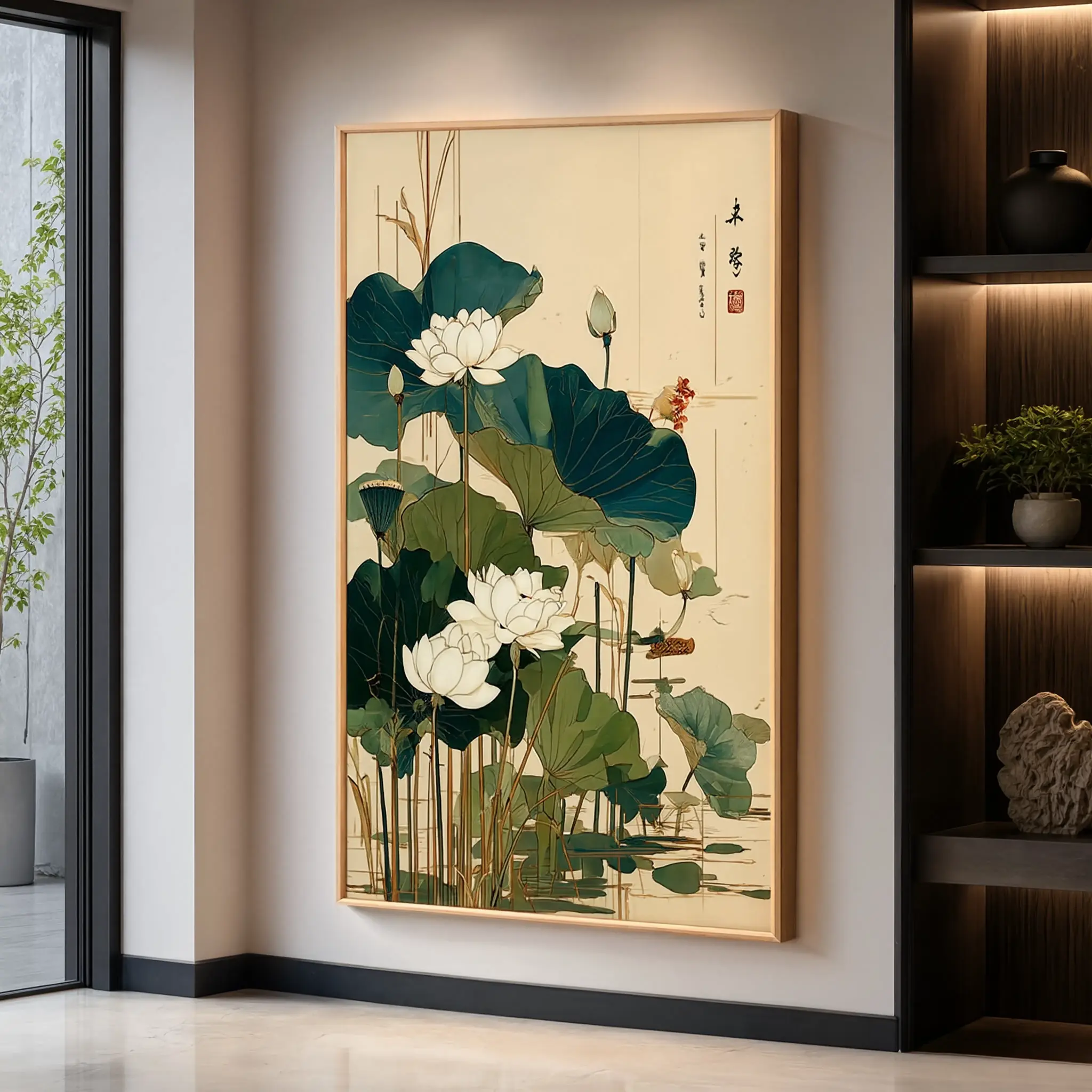Lotus Flower Poster, Japanese Botanical Wall Art, Zen Home Decor, Vintage Nature Print