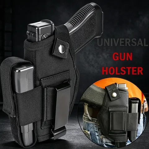 Black Camel Hair Blend Universal Gun Holster - Single-Unit, Unisex, Ambidextrous, Snap-Button Closure, Classic Hunting Gear, Portable Gun Accessories for Outdoor Concealed Carry & Outdoor Use