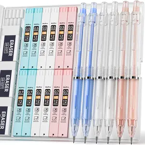 Nicpro 23PACK Pastel Mechanical Pencil 0.5 & 0.7 mm with Case for School, with 12 tubes HB Lead Refills, 3 Erasers, 9 Eraser Refills For Student Writing, Drawing, Sketching, Blue & Pink & White Colors