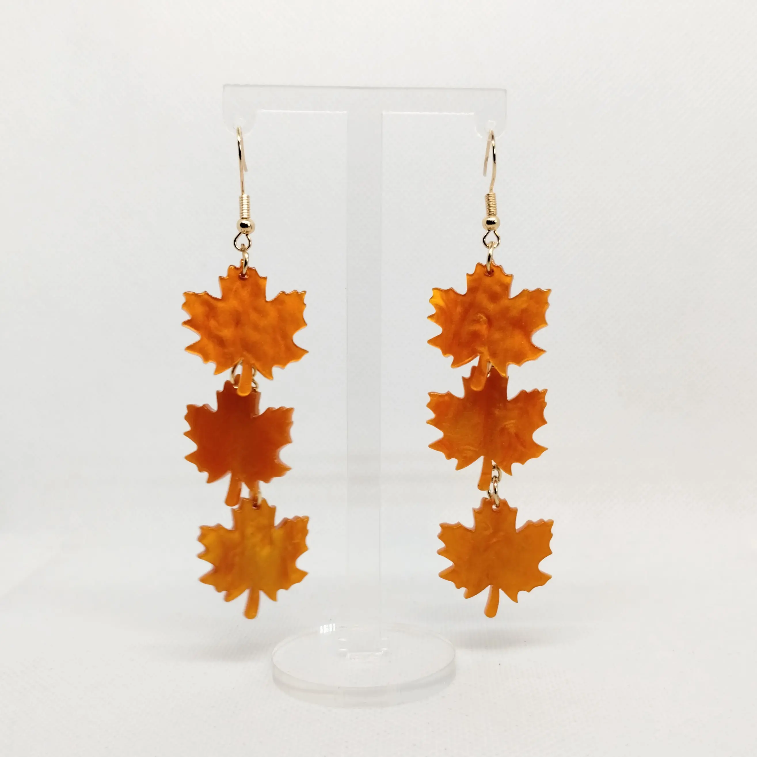 #456 Orange Pearlescent Maple Leaf Earrings- Casual Autumn Fall Jewelry