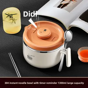 304 Stainless Steel Instant Noodle Bowl with Timer, Lid, and Water Filter, Ramen Cooker Bowl, Perfect for Dormitory Students, Durable and Convenient Design