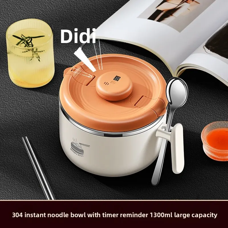 304 Stainless Steel Instant Noodle Bowl with Timer, Lid, and Water Filter, Ramen Cooker Bowl, Instant Noodles Bowl, Perfect for Dormitory Students, Durable and Convenient Design