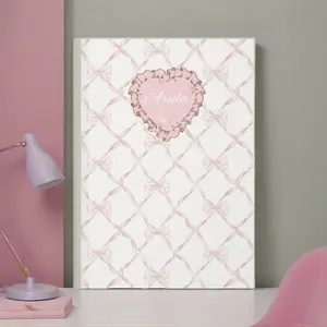 Coquette Personalized Custom Name Pink Ruffled Heart Pattern Hardcover Journal | Bow Lattice Notebook