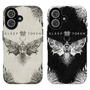 Vintage Gothic Sleep T0ken Phone Case|Black & Cream Moth Print with Band Logo and Textured Background Protective Cover For iPhone 17 Pro Max 16 15 14 13 12 11 for Samsung S21 S22 S23 S24 S25 S26 Phone Case|Gift For fans