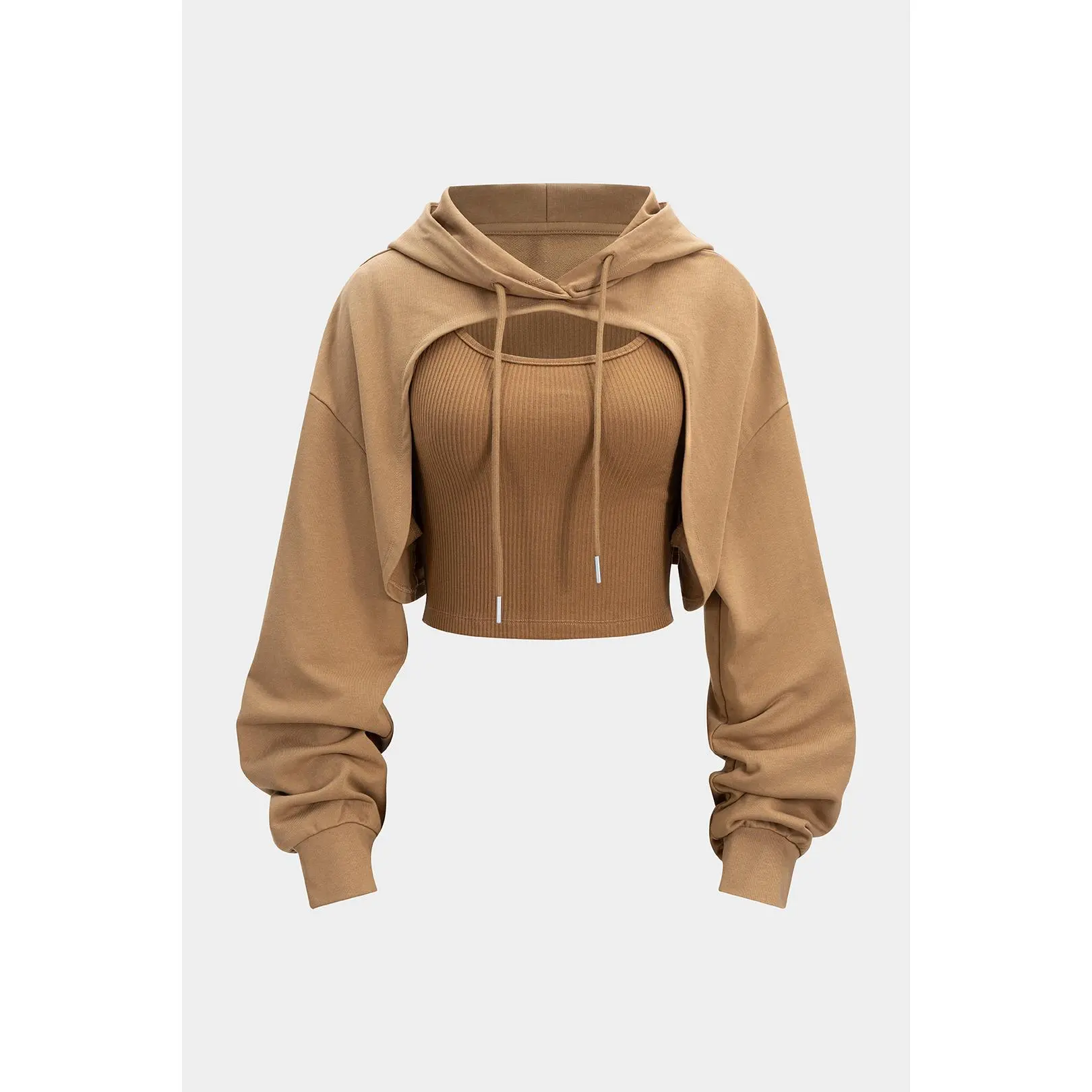 Knit Patchwork Drawstring Hoodie