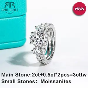 AnuJewel 3.7cttw D Color Moissanite Wedding Rings Bridal Set 925 Sterling Silver Engagement Rings for Women with Certificate