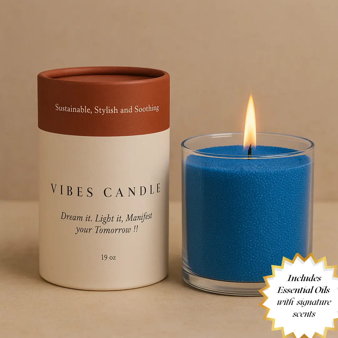 Vibes Pearled Candle Blue Eclipse - 19 OZ Pearled Candle | Luxury Scented | Floral Cozy Decoration