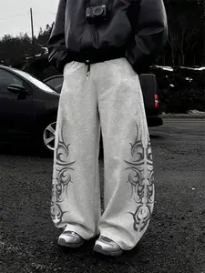 Fall outfits,Men's Fall Wide Leg Knit Pants with Totem Pattern Decorations, Street Style Trendy Casual Wear for Halloween Daily Activities