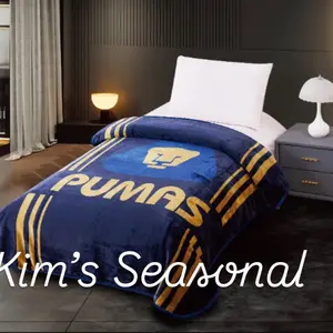 Pumas Twin Reversible Blanket with Blue and Yellow Design, Featuring Pumas Logo and Stripes