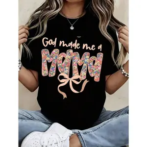God Made Me A Mama Floral Print Bow T Shirt Women's Casual Short Sleeve Top Motherhood Gift For Mom Maternity Wear