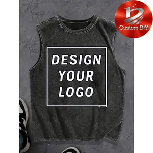 Summer Retro Customized Men's Training Sleeveless T-shirt Create Your Own Design Vintage Black Sleeveless Tank Tops, Custom Logo Distressed Washed Cotton Customized Shirts, for Men, Perfect for Gym, Street Style, Summer Outfits & Personalized Gifts