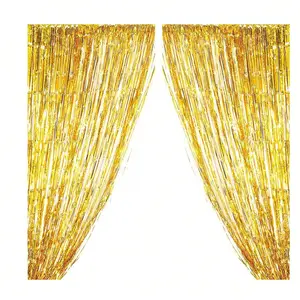 1PC Gold Foil Party Backdrop Curtain – Metallic Ribbon Decor For Birthday, Bachelorette, Dance, Christmas, Halloween & New Year Celebrations, Great For Self-Use & Gifting