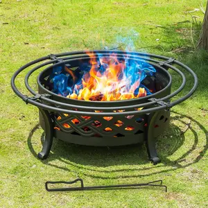 36 Inch Wood Burning Fire Pit with 2 Loops and Crossweave Design – Outdoor Fire Pit with Spark Screen and Fire Poker for Patio, Yard, Garden, Camping, and Bonfires