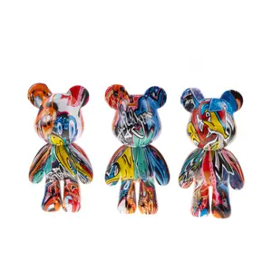 Resin bear statue graffiti animal sculpture for home and office decor, birthdays, anniversaries, and gifts—abstract design (graffiti).