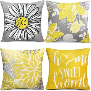 4PCS Yellow Pillow Cover, Linen Square Pillowcase, Retro Country Style Outdoor Modern Bohemian Pillow Cover, Suitable for Living Room Sofa