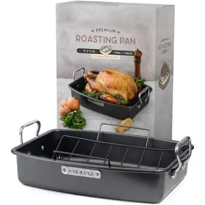 17 x 13 inch Roasting Pan with Rack, 20-25 lb Large Turkey Roasting Pan for Oven Non Stick, Turkey Roaster Pan with Rack, Roasting Pans, Turkey Pan, Deep Roast Pan,  Rib Roaster