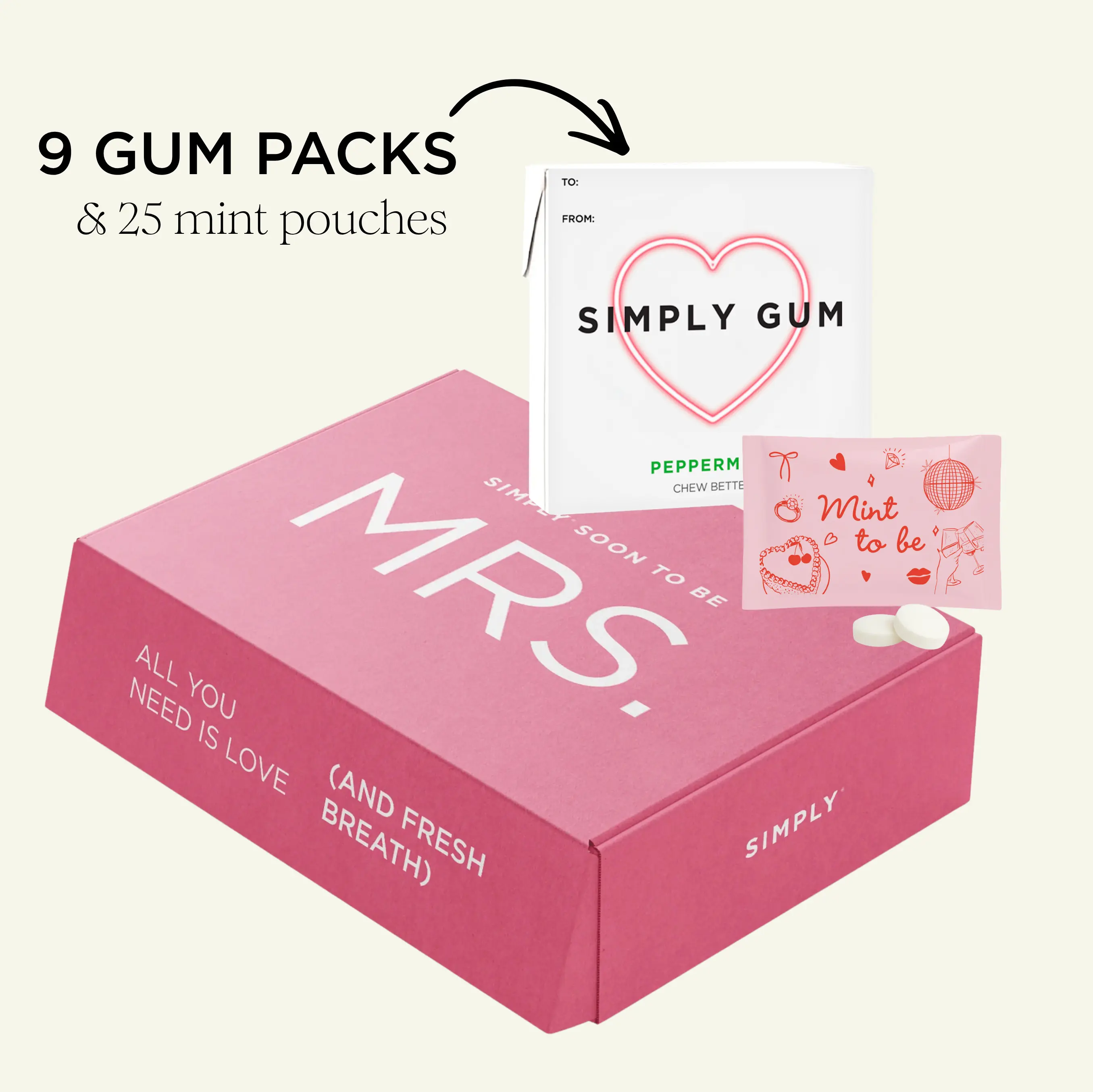 BACHELORETTE GUM & MINT BUNDLE | 9 Gum Packs & 25 Mint to Be Mint Pouches | Soon to Be Mrs. Pink Box | Bachelorette Gifts