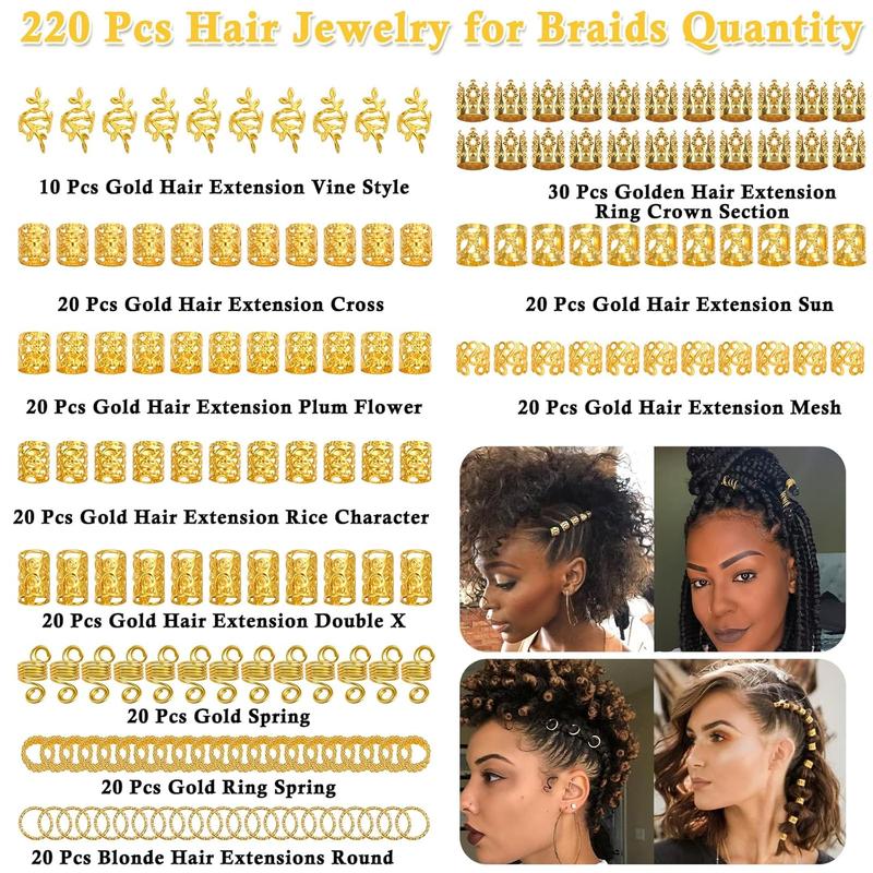 220 Pcs Silver Hair Jewelry for Braids, Loc Jewelry for Hair Dreadlock, Hair Charms for Women, Metal Silver Braids Rings Cuffs Clips for Dreadlock Accessories Hair Braids Jewelry Decorations